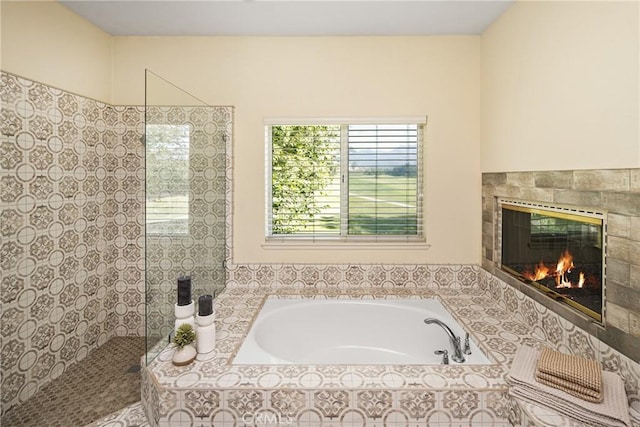 2 Via Barcaza, Coto De Caza, CA 92679 - bathroom with a fireplace, a bath, and a walk in shower