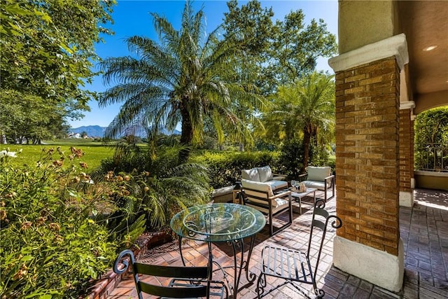 2 Via Barcaza, Coto De Caza, CA 92679 - view of patio with a mountain view and an outdoor hangout area