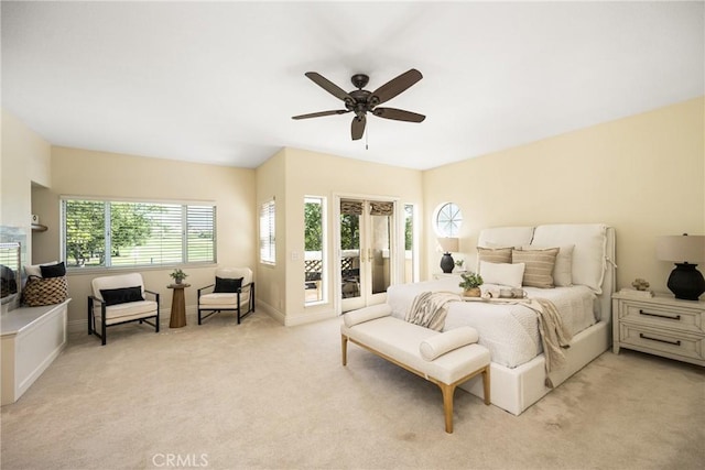 2 Via Barcaza, Coto De Caza, CA 92679 - bedroom with access to exterior, light carpet, and a ceiling fan