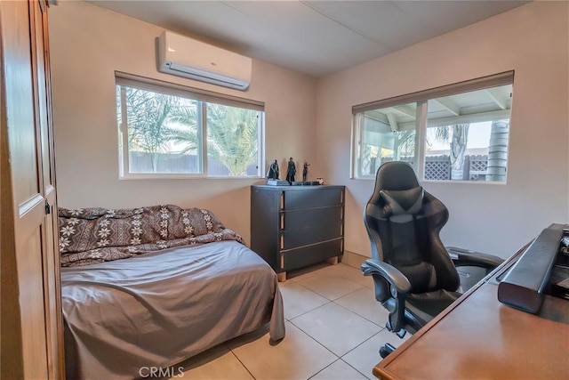 24000 Wheatfield Cir, Wildomar, CA 92595 - bedroom with a wall unit AC, multiple windows, light tile patterned flooring, and a desk