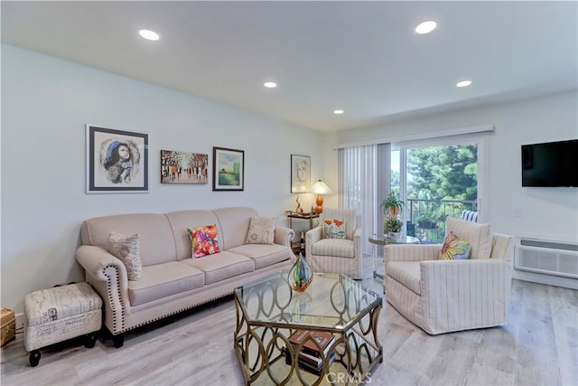 3365 Punta Alta Unit 2F, Laguna Woods, CA 92637 - living area with wood finished floors, recessed lighting, and a wall mounted AC