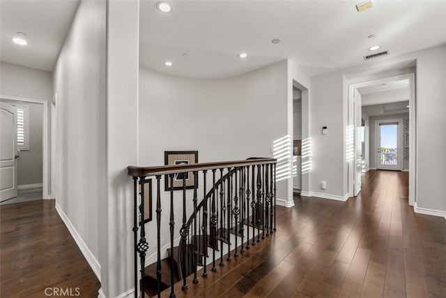 2886 Muir Trail Dr, Fullerton, CA 92833 - hall featuring an upstairs landing, dark wood finished floors, and recessed lighting