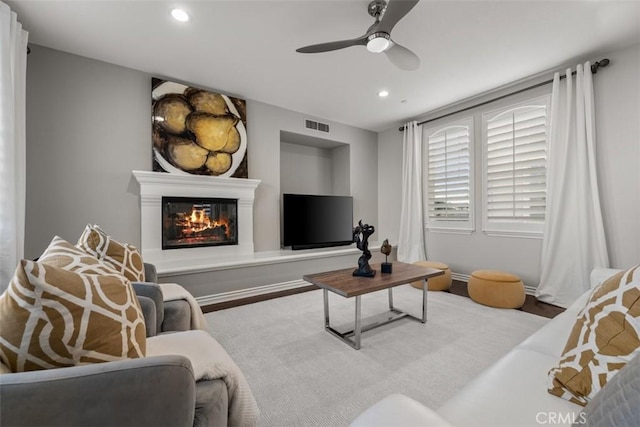 2886 Muir Trail Dr, Fullerton, CA 92833 - living room with ceiling fan, a glass covered fireplace, and recessed lighting