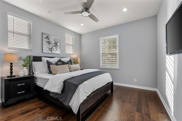2886 Muir Trail Dr, Fullerton, CA 92833 - bedroom featuring dark wood finished floors, recessed lighting, and ceiling fan