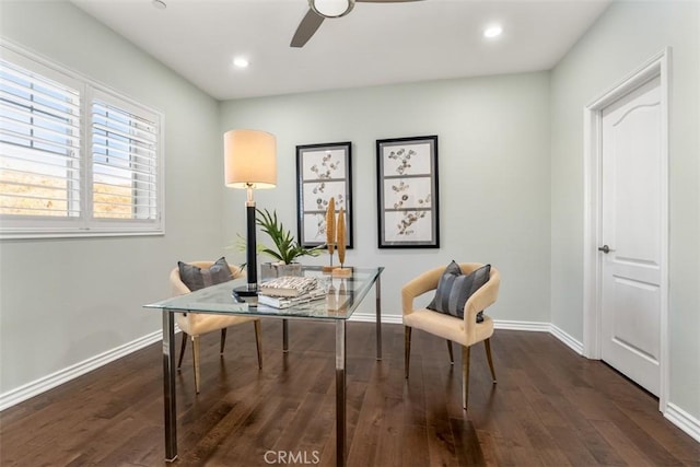 2886 Muir Trail Dr, Fullerton, CA 92833 - office area featuring a ceiling fan, dark wood-type flooring, and recessed lighting