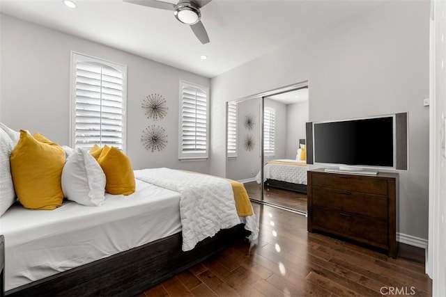 2886 Muir Trail Dr, Fullerton, CA 92833 - bedroom with a closet, wood finished floors, recessed lighting, and a ceiling fan