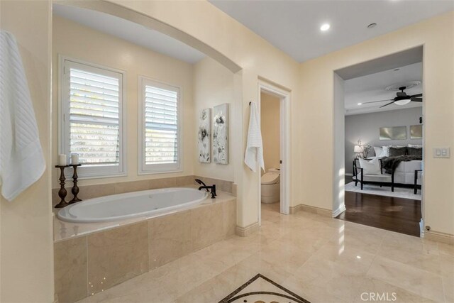 2886 Muir Trail Dr, Fullerton, CA 92833 - bathroom with a bath, a ceiling fan, and recessed lighting