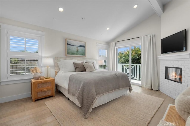 1605 Steinhart Ave, Redondo Beach, CA 90278 - bedroom featuring access to outside, light wood-style floors, a fireplace, and recessed lighting