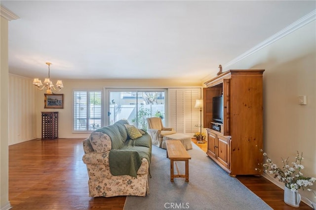 3115 Merrill Dr Unit 59, Torrance, CA 90503 - living area with a chandelier, dark wood-style floors, and ornamental molding