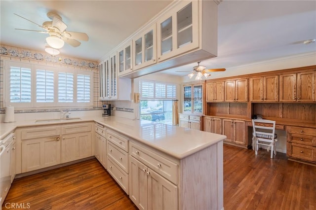 3115 Merrill Dr Unit 59, Torrance, CA 90503 - kitchen with ceiling fan, plenty of natural light, a peninsula, and light countertops
