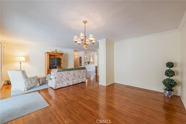 3115 Merrill Dr Unit 59, Torrance, CA 90503 - living room featuring a chandelier, ornamental molding, and wood finished floors