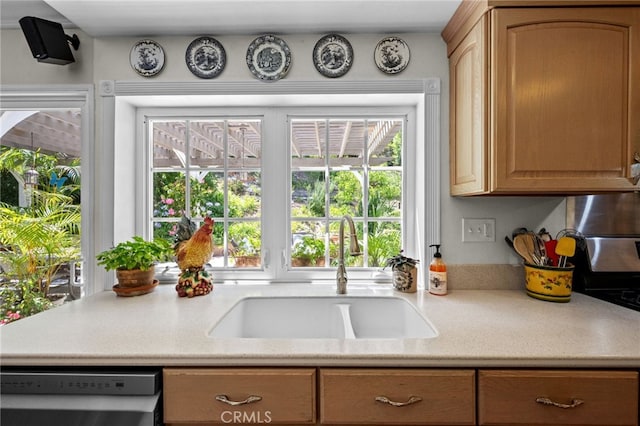 18911 Crimson Cir, Huntington Beach, CA 92646 - kitchen featuring stainless steel dishwasher, light countertops, and plenty of natural light
