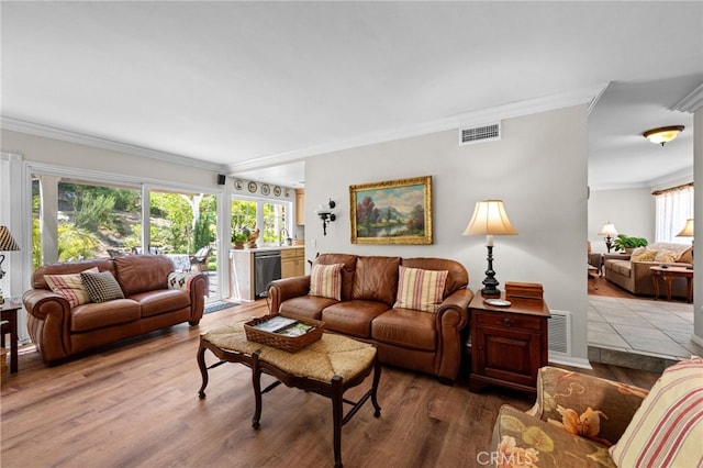 18911 Crimson Cir, Huntington Beach, CA 92646 - living room featuring crown molding and wood finished floors
