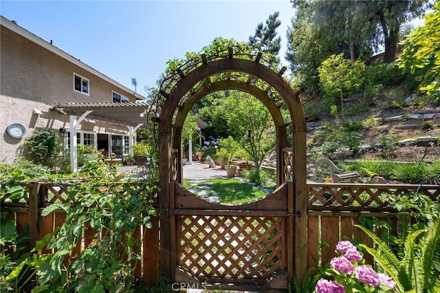 18911 Crimson Cir, Huntington Beach, CA 92646 - view of yard featuring a gate and a pergola