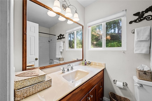 18911 Crimson Cir, Huntington Beach, CA 92646 - bathroom featuring vanity, shower / washtub combination, and a chandelier