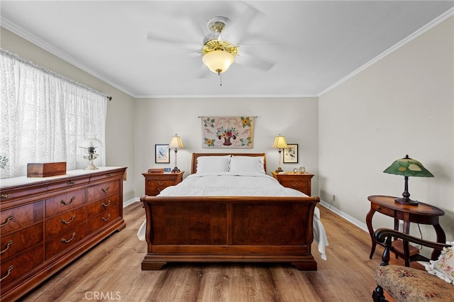 18911 Crimson Cir, Huntington Beach, CA 92646 - bedroom with light wood-style floors, ornamental molding, and a ceiling fan