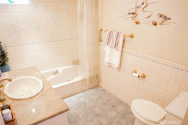 730 Saint James Pl, Newport Beach, CA 92663 - full bath featuring tile walls, vanity, tiled shower / bath combo, and tile patterned floors
