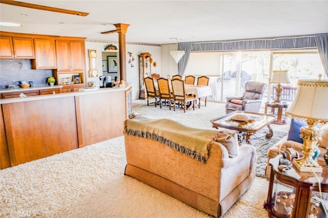 730 Saint James Pl, Newport Beach, CA 92663 - living room featuring light carpet and decorative columns