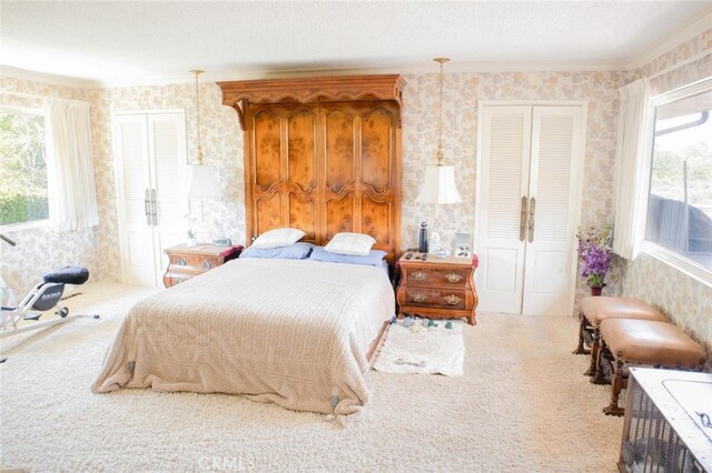730 Saint James Pl, Newport Beach, CA 92663 - bedroom with wallpapered walls, carpet flooring, and ornamental molding
