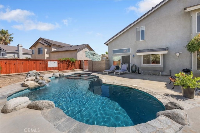 3143 Tourmaline Ln, Palmdale, CA 93550 - view of swimming pool featuring a fenced backyard, a hot tub, and a patio area