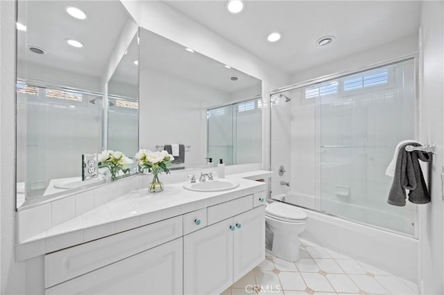 2175 Palmer Pl, Tustin, CA 92782 - full bathroom featuring healthy amount of natural light, vanity, enclosed tub / shower combo, recessed lighting, and tile patterned flooring
