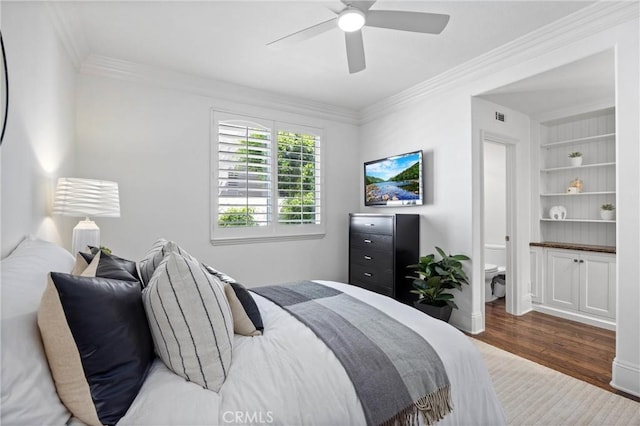 2175 Palmer Pl, Tustin, CA 92782 - bedroom featuring wood finished floors, ornamental molding, and a ceiling fan