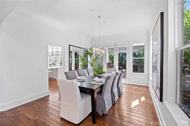 2175 Palmer Pl, Tustin, CA 92782 - dining space with french doors, hardwood / wood-style floors, ornamental molding, and plenty of natural light