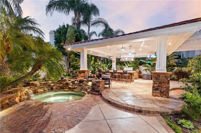 2175 Palmer Pl, Tustin, CA 92782 - view of patio / terrace featuring a gazebo, an in-ground hot tub, and a ceiling fan