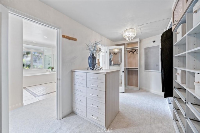 2175 Palmer Pl, Tustin, CA 92782 - walk in closet featuring light carpet and a chandelier