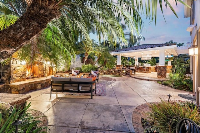 2175 Palmer Pl, Tustin, CA 92782 - view of patio / terrace with a gazebo, an outdoor hangout area, and an outdoor hot tub