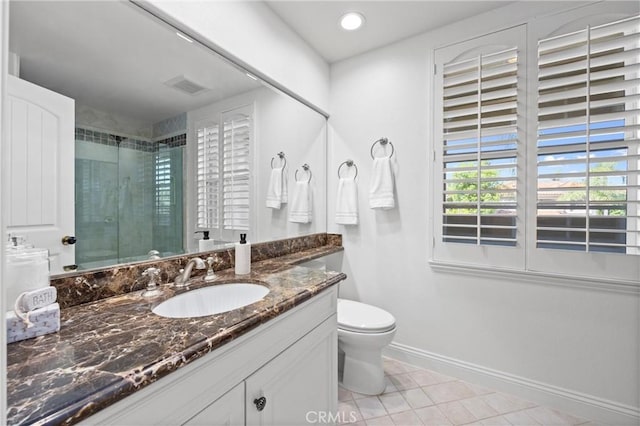2175 Palmer Pl, Tustin, CA 92782 - bathroom with vanity, a stall shower, and tile patterned floors