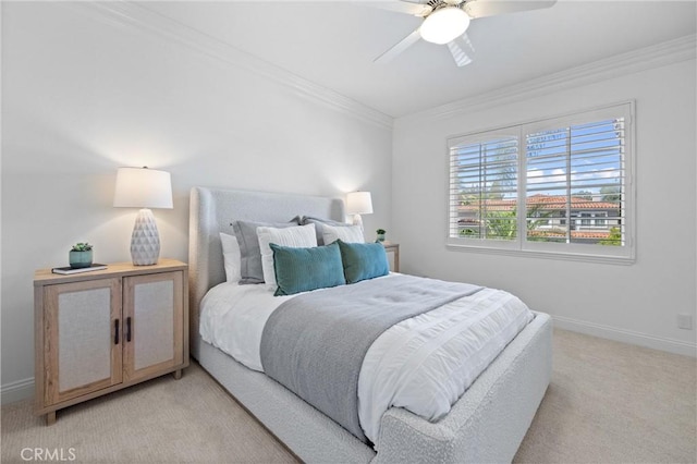 2175 Palmer Pl, Tustin, CA 92782 - bedroom featuring ornamental molding, light carpet, and a ceiling fan