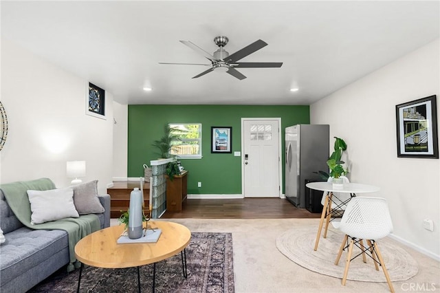 1168 Laburnum Ave, Chico, CA 95926 - living room featuring a ceiling fan, recessed lighting, and wood finished floors