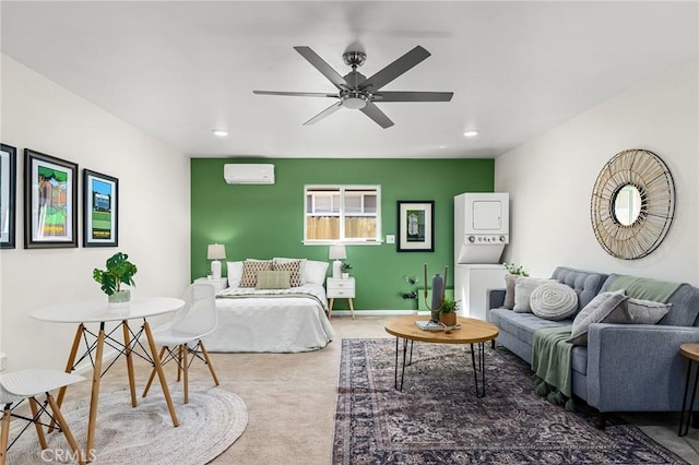 1168 Laburnum Ave, Chico, CA 95926 - carpeted bedroom featuring estacked washer and dryer, recessed lighting, and a wall mounted air conditioner