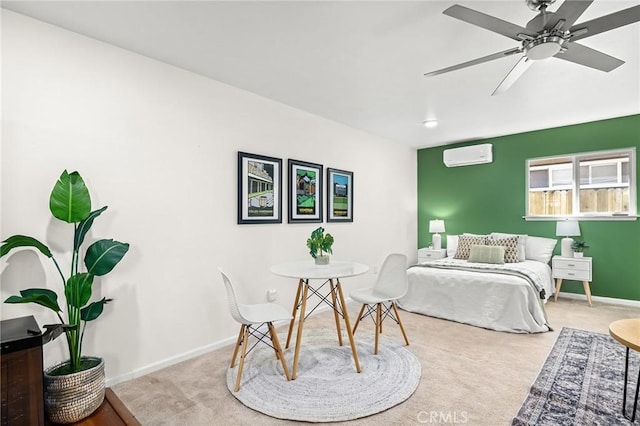 1168 Laburnum Ave, Chico, CA 95926 - bedroom with a wall mounted air conditioner, carpet flooring, and ceiling fan