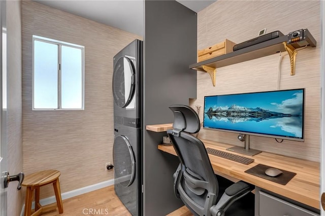 2433 S Gaffey St, San Pedro, CA 90731 - home office with stacked washer / drying machine and light wood-type flooring