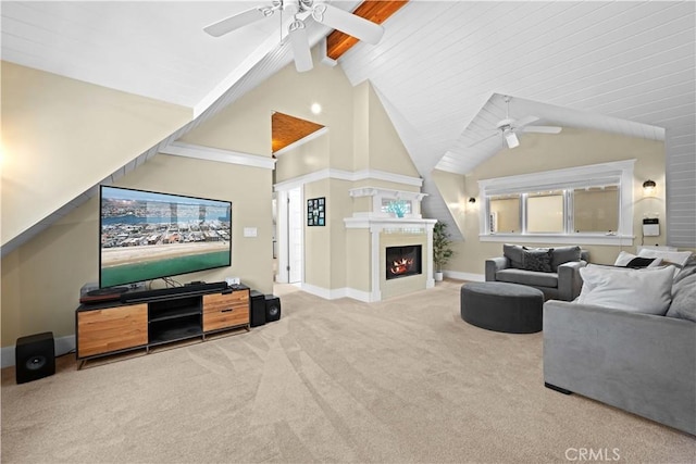 6025 E Ocean Blvd, Long Beach, CA 90803 - carpeted living area with a ceiling fan and a fireplace