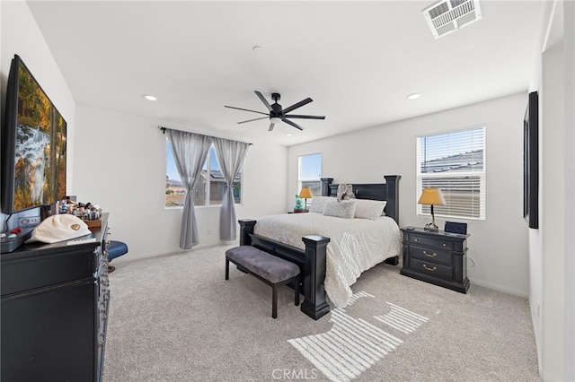 32084 Richardson St, Menifee, CA 92584 - bedroom with light colored carpet, recessed lighting, and a ceiling fan
