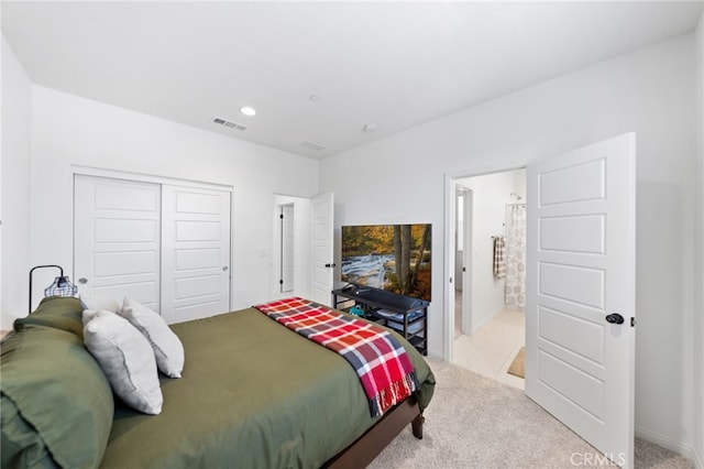 32084 Richardson St, Menifee, CA 92584 - bedroom featuring a closet, light carpet, and recessed lighting