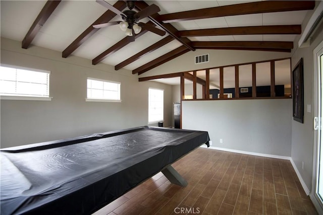 45011 16th St W, Lancaster, CA 93534 - playroom featuring a ceiling fan, dark wood finished floors, and billiards table