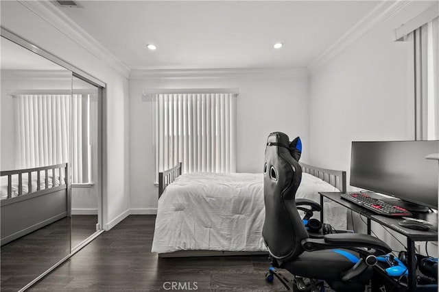 11209 Forbes Ave, Granada Hills, CA 91344 - bedroom with ornamental molding, wood finished floors, and recessed lighting