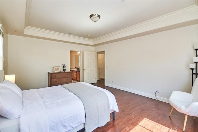 717 Arcadia Ave Unit C, Arcadia, CA 91007 - bedroom featuring dark wood finished floors, a tray ceiling, and crown molding