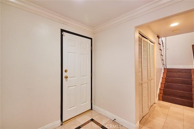 717 Arcadia Ave Unit C, Arcadia, CA 91007 - entrance foyer with stairway, crown molding, and light tile patterned floors