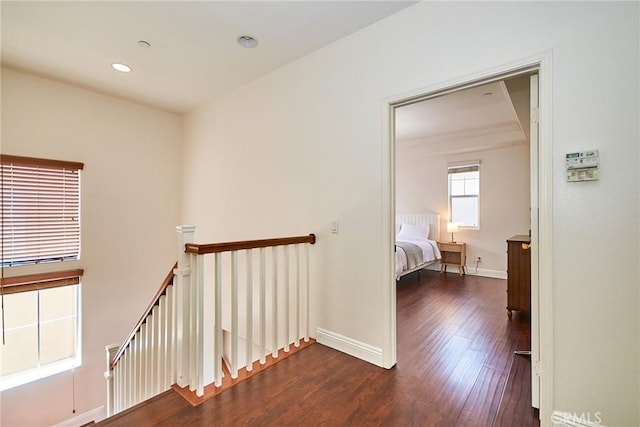 717 Arcadia Ave Unit C, Arcadia, CA 91007 - hall featuring an upstairs landing, dark wood-type flooring, and recessed lighting