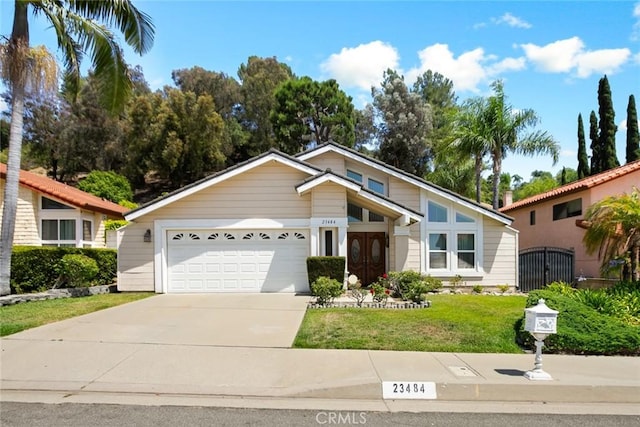 23484 Coyote Springs Dr, Diamond Bar, CA 91765 - mid-century modern home featuring a front yard, concrete driveway, and an attached garage
