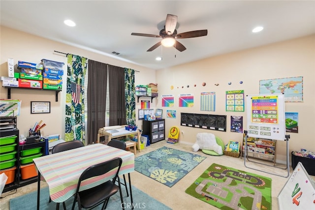 31572 Via Del Paso, Winchester, CA 92596 - game room featuring a ceiling fan, recessed lighting, and carpet flooring