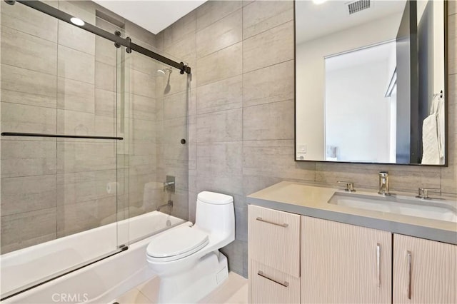 35481/2 Multiview Dr, Los Angeles, CA 90068 - bathroom with vanity, bath / shower combo with glass door, and tile walls