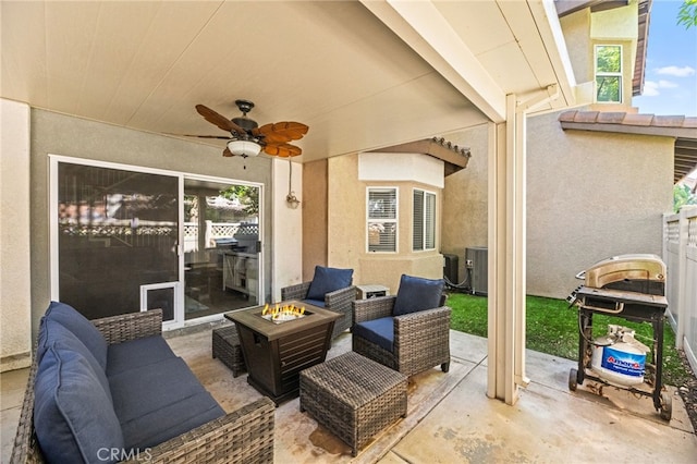 3732 Calle Monada, Riverside, CA 92503 - view of patio featuring a ceiling fan and an outdoor living space with a fire pit