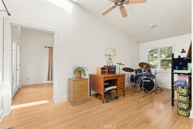 10 Roseanna Ct, Chico, CA 95973 - home office featuring light wood-type flooring, lofted ceiling, and a ceiling fan