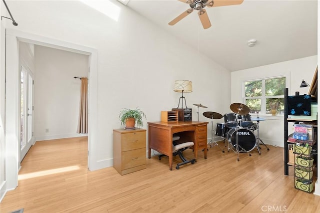 10 Roseanna Ct, Chico, CA 95973 - home office with light wood-style flooring, vaulted ceiling, and ceiling fan